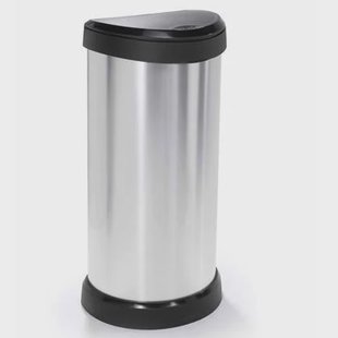 Curver Afvalemmer met drukdeksel Deco 40 L zilverkleurig