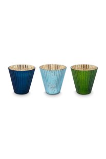 Pip Studio Set/3 Theelichthouders Glas Blauw 10cm