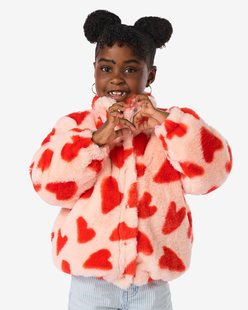 HEMA Kinderjas teddy hartjes roze (roze)