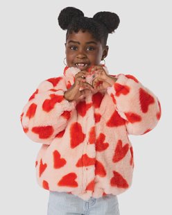 HEMA Kinderjas teddy hartjes roze (roze)