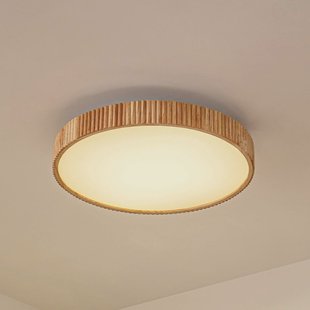 Lindby LED plafondlamp Velua, wit/licht hout, CCT, Ø 50 cm
