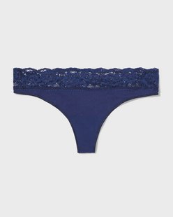 HEMA Damesstring naadloos micro met kant donkerblauw (donkerblauw)