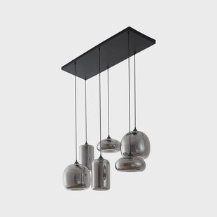 Lindby hanglamp Marla, 6-lamps, glas, rookgrijs