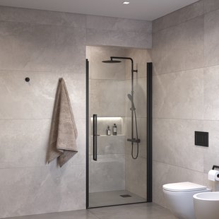 Sanivo Suno Nisdeur draaideur 70 cm Mat Zwart Helder Glas 8 mm Nano