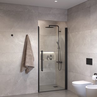 Sanivo Suno Nisdeur draaideur 80 cm Mat Zwart Helder Glas 8 mm Nano