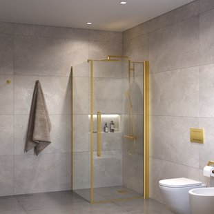 Douchecabine Sanivo Suno Helder Glas Met Geborsteld Messing Goud Profiel (Alle Maten)