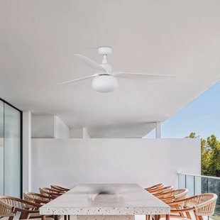 FARO BARCELONA Plafondventilator met licht Outwood, wit, DC, stil, Ø150cm