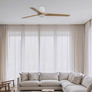 FARO BARCELONA LED-ventilator Heywood L, wit/houtkleur, DC, stil, CCT