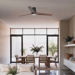 FARO BARCELONA LED-ventilator Heywood L, zwart/houtkleurig, DC, stil, CCT