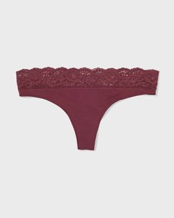 HEMA Damesstring naadloos micro met kant bordeauxrood (bordeauxrood)