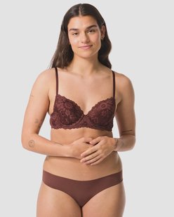 HEMA Damesstring micro lasercut met kant donkerbruin (donkerbruin)