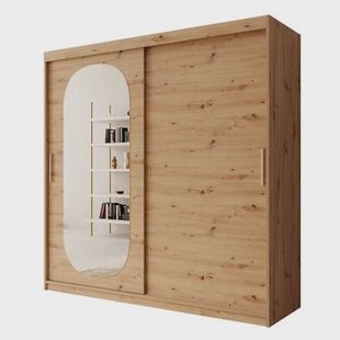 Meubella - Kledingkast Bodhi - Eiken - 200 cm - Met spiegel