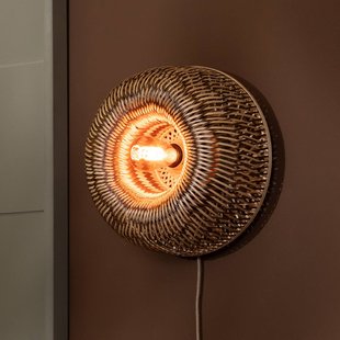 GOOD & MOJO wandlamp Barbados, bruin Ø 35 cm bamboe stekker