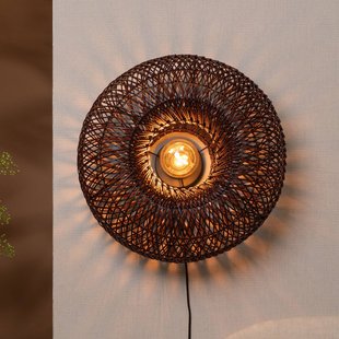 GOOD & MOJO wandlamp Arizona, rood, Ø 50 cm, bamboe, stekker