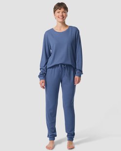 HEMA Damespyjama wafel middenblauw (middenblauw)