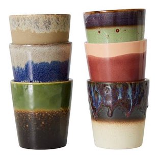 HKliving 70&apos;s Ceramics Mokken 0,23 L - Set van 6 - Grounding