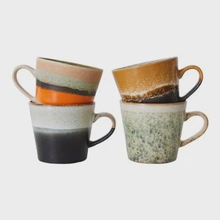 HKliving 70&apos;s Ceramics Cappuccinomok 0,33 L - Set van 4 - Verve