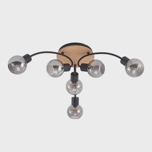 Eridia 6 Round Plafondlamp Black/Wood Lindby - Woonkamer - Modern - Glas - Meerdere lampen