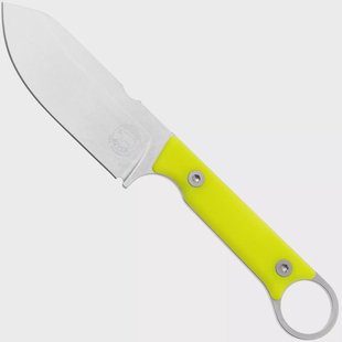 White River Firecraft 3.5 Pro, Stonewashed Magnacut, Yellow G10, survivalmes, Kydex schede met firesteel