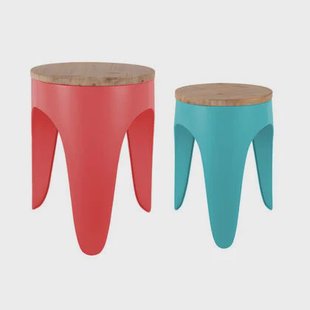 Leitmotiv - Kruk Set Double Funky - Scarlet red & turquoise blue
