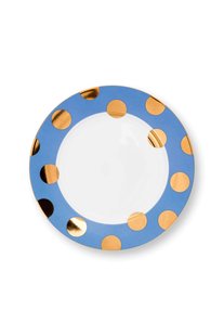 Pip Studio Set/2 Ontbijtborden Dot Delight Lichtblauw/Goud 23cm