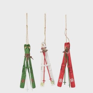 J-Line kersthanger Ski&apos;s - metaal - mix - 3 stuks