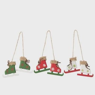 J-Line kersthanger Schaatsen - hout|metaal - mix - 3 stuks