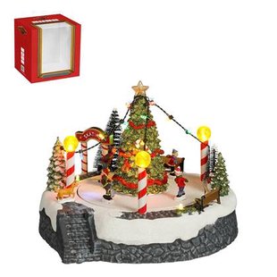 LuVille Kerstdorp Miniatuur Kerstboom Scène - L22 x B22 x H19 cm