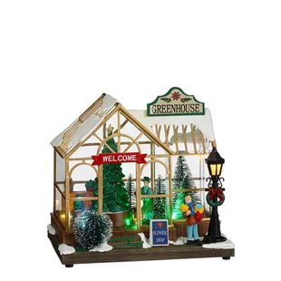 LuVille Kerstdorp Miniatuur Winter Kweekkas - L21 x B14 x H20 cm