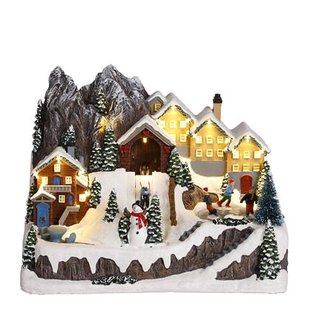 LuVille Kerstdorp Miniatuur Wintertafereel - L33 x B22 x H24 cm