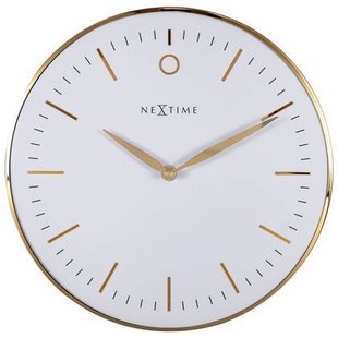 NeXtime - Design Wandklok - Geen Tikkend Geluid! - Goud|Wit- 30cm -