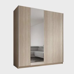 Meubella - Kledingkast Ganaro - Eiken - 180 cm - Met spiegel