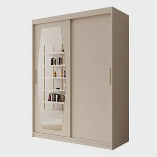 Meubella - Kledingkast Azai - Beige - 150 cm - Met spiegel
