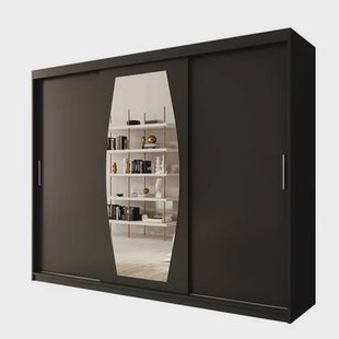 Meubella - Kledingkast Azai - Zwart - 250 cm - Met spiegel