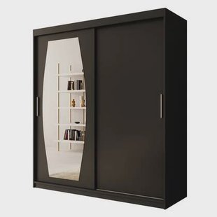 Meubella - Kledingkast Azai - Zwart - 180 cm - Met spiegel