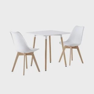 sweeek - Scandinavische vierkante eettafel in hout, 2 stoelen