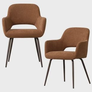 WOOOD Jenny Eetkamerstoelen - Geweven Stof - Bruin - Set van 2