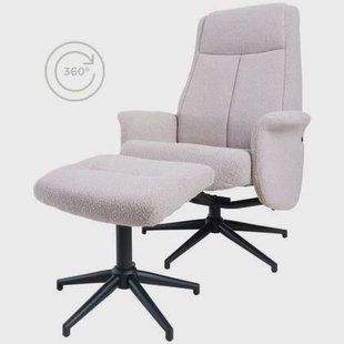 Home67 - Relaxfauteuil Bindy + Hocker - Bouclé - Naturel