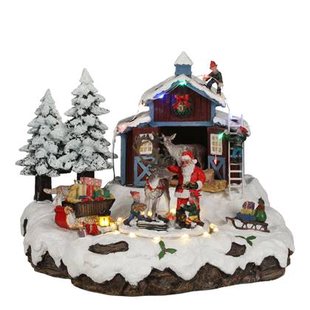 LuVille Kerstdorp Miniatuur Santa&apos;s dorp met Rendier - H20 cm