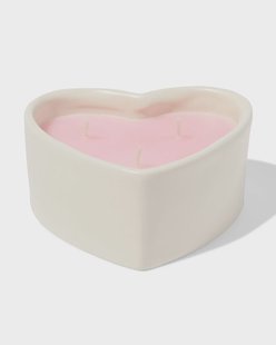 HEMA Kaars drie lonten 13x10cm keramiek hartvorm roze