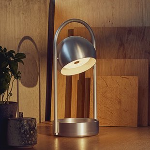 FRANDSEN LED tafellamp op accu Ball Portable, geborsteld aluminium