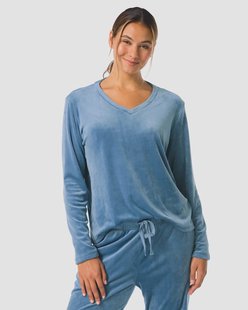 HEMA Dames loungetop velours middenblauw (middenblauw)