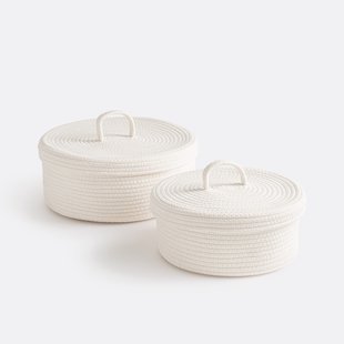 Set van 2 katoenen manden met deksel, Kesia