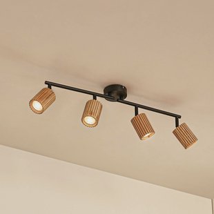 Lindby plafondspot Stralino, 4-lamps, lengte 60 cm, hout