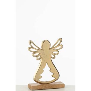 J-Line decoratie Engel Op Voet - aluminium|hout - goud - lar