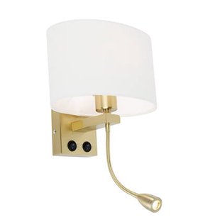 QAZQA Wandlamp messing met ovale linnen kap wit 25cm - Brescia Combi