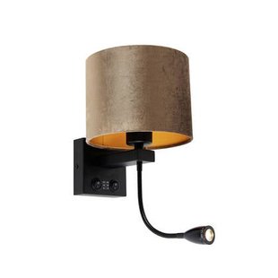 QAZQA Wandlamp zwart met velours kap bruin 18cm - Brescia