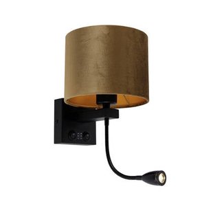 QAZQA Wandlamp zwart met velours kap brons 18cm - Brescia