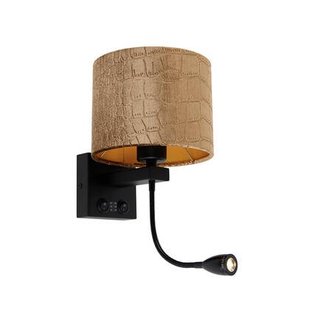 QAZQA Wandlamp zwart met velours kap krokodil dessin 18cm - Brescia