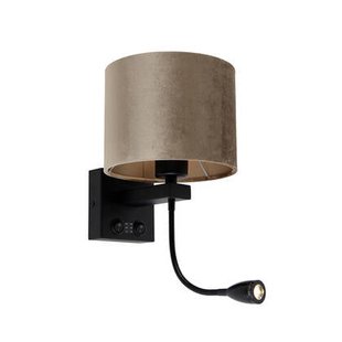 QAZQA Wandlamp zwart met velours kap taupe 18cm - Brescia Combi